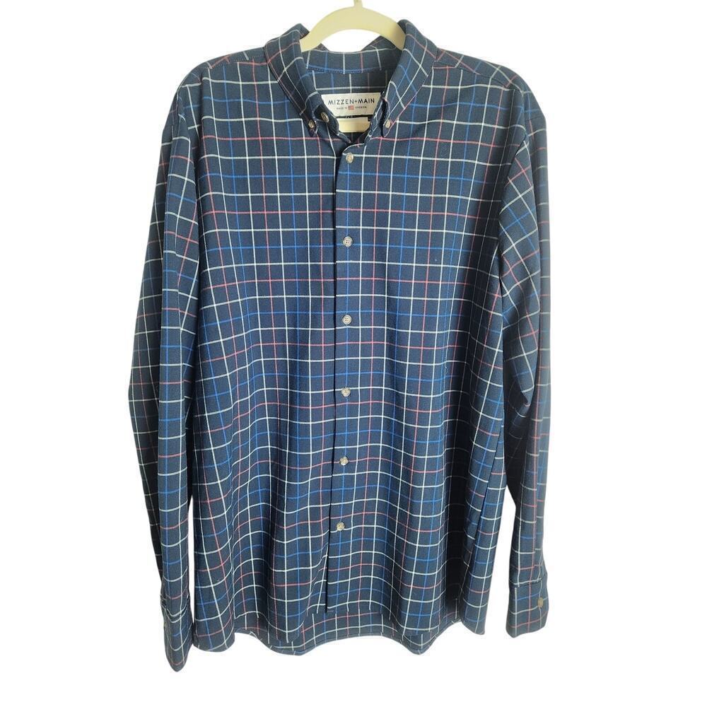 Mizzen + and Main Mens plaid button down shirt sz XL trim fit Careerwear casual